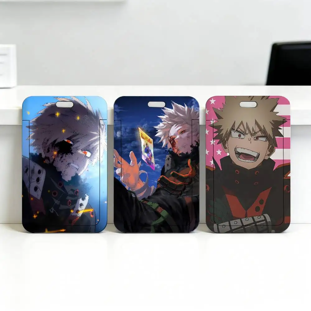 Katsuki Bakugo My Hero Academia P W Transparent Card Holder Employee Plastic Slide Cover Lanyard Work Business ID Bag Bus