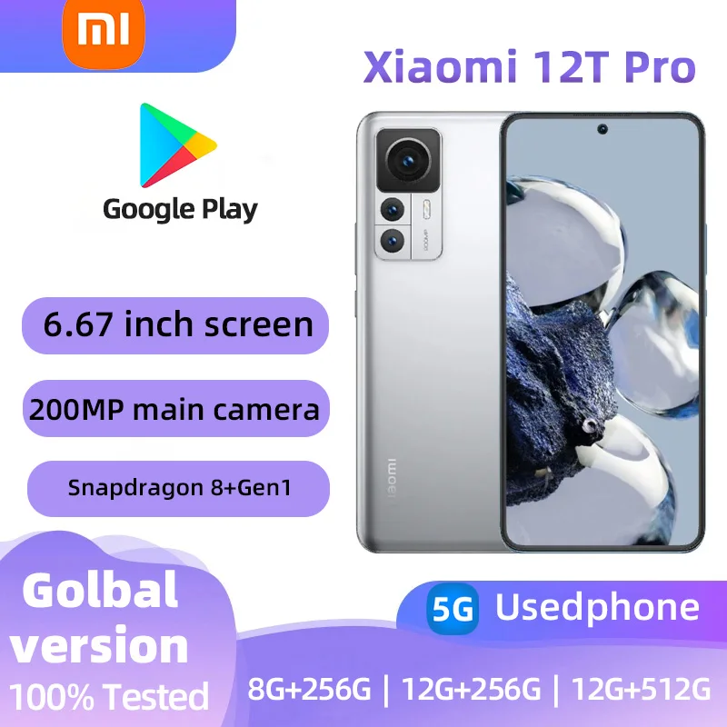 Xiaomi 12T Pro 5G Android RAM 8GB ROM 256GB Qualcomm Snapdragon 8 Gen1 5000mAh 200MP  used phone