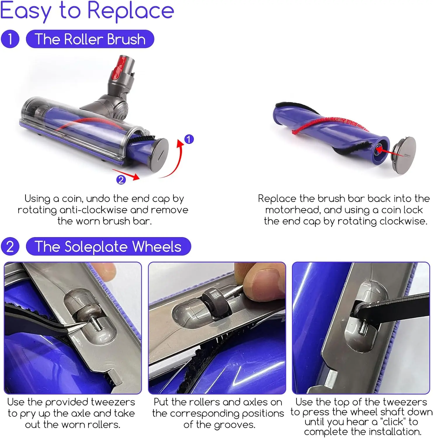 Roller Brush Roll Bar Accessories Set for Dyson V6 Cordless Vacuum Cleaner Spare Parts Compared to Part 966821-01 966084-01 part