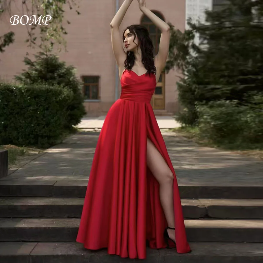 

BOMP Elegant Dark Red Evening Dress Spaghetti Strap Draped A-Line Floor Length Special Occasion Wedding Party Dresses Customized