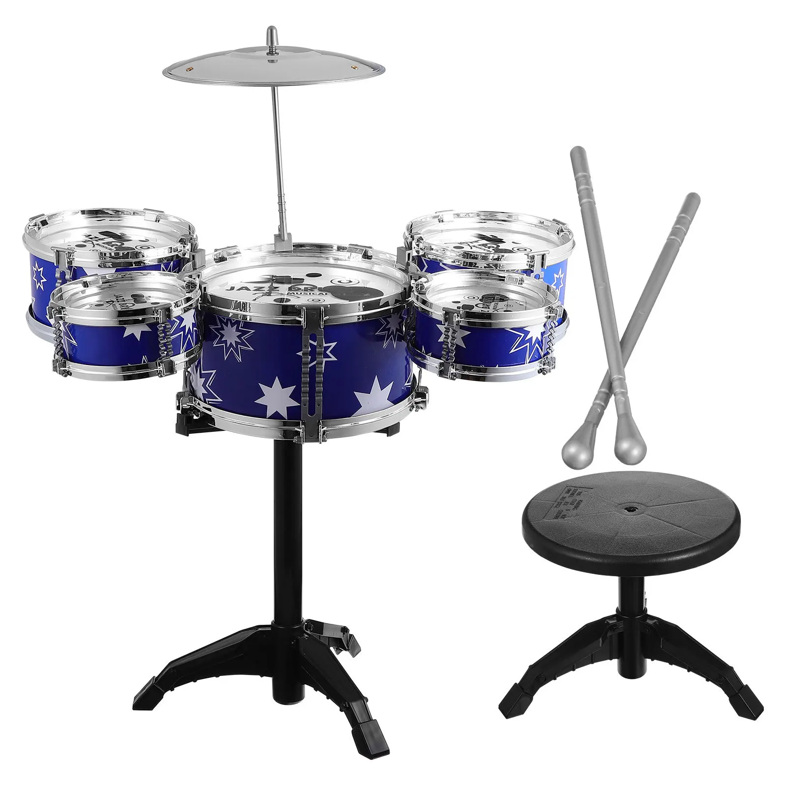 

Kids Drum Set Full Jazz Percussion Musical Instruments Kit Includes Stool Drumsticks Tambourine Cymbal Kids Drum Set
