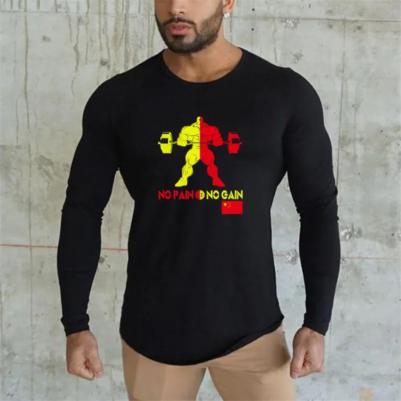 Long Sleeve O-Neck T Shirt Muscleguys T-Shirt Men Spring Autumn  Men Brand Clothing Fashion Weightlifting Giant Cotton Tees