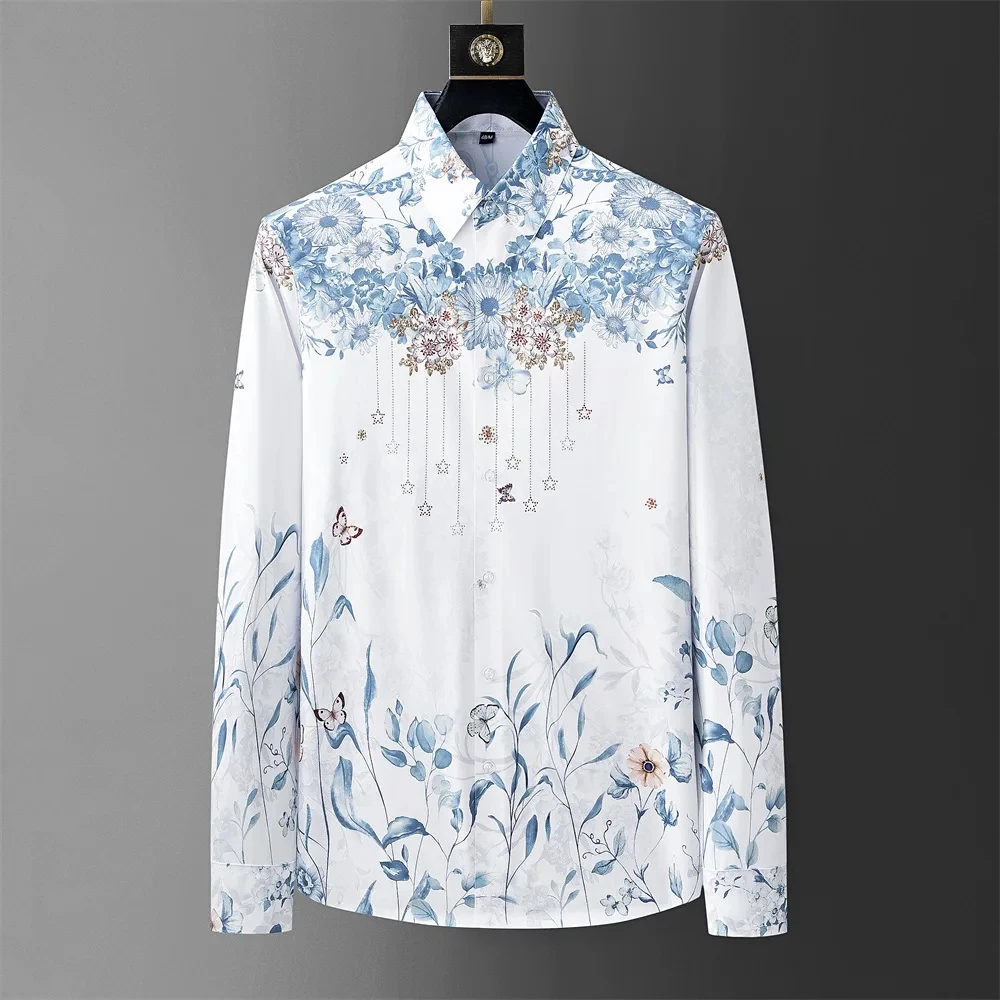 Luxury Printed Shirt Men's Long Sleeve Casual Shirt High Quality Fashion Premium Korean Version Top Large Size Men's Clothing