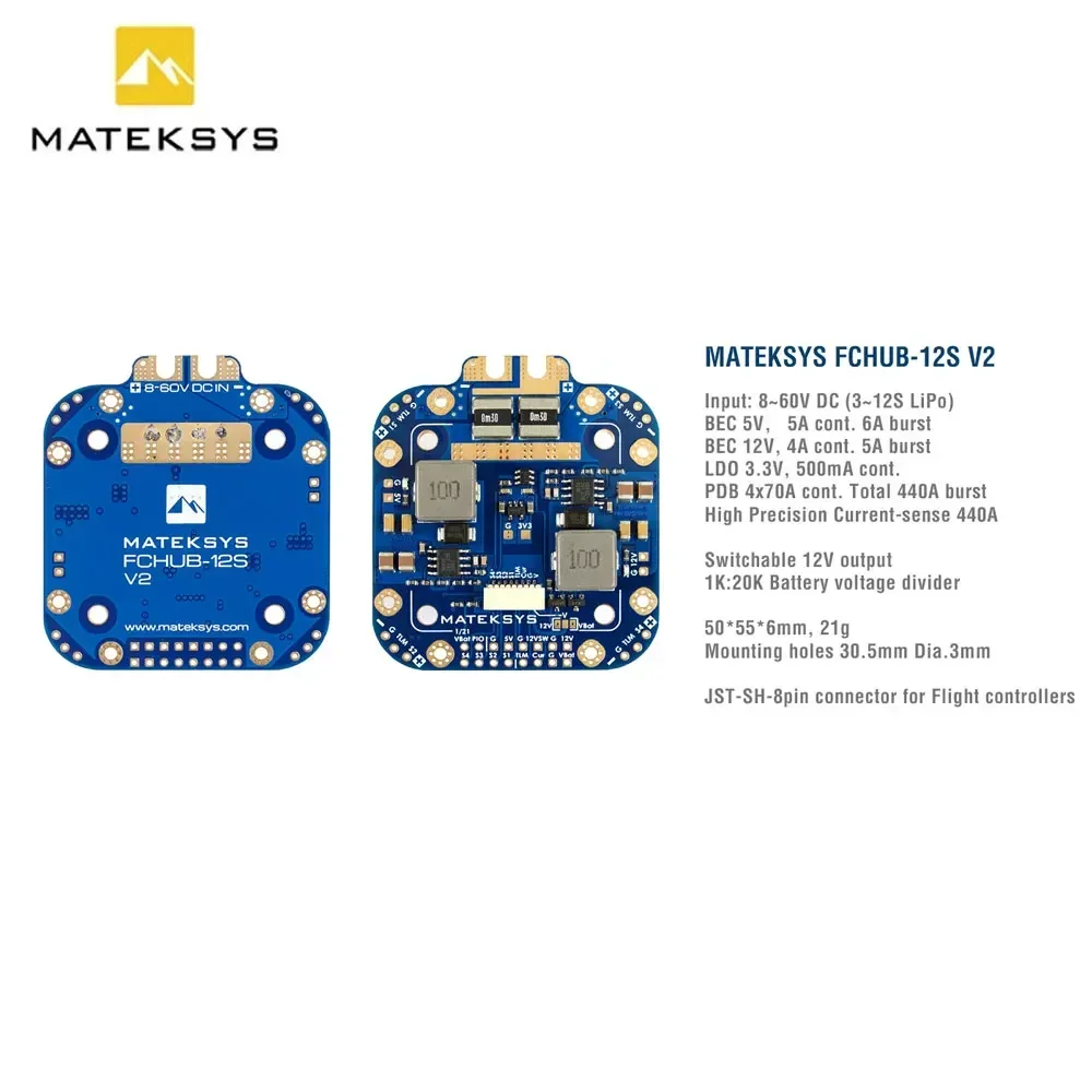 Matek System XCLASS PDB FCHUB-12S V2 Board 5V & 12V Output w/ Current Sensor 3-12S Lipo for RC Drone FPV Quadcopter Multicopter