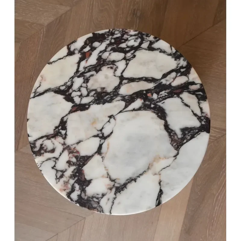 D40cm Large Size Calacatta Viola Blue Natural Marble Circular Disk Top Table Decorative Tray Minimalist