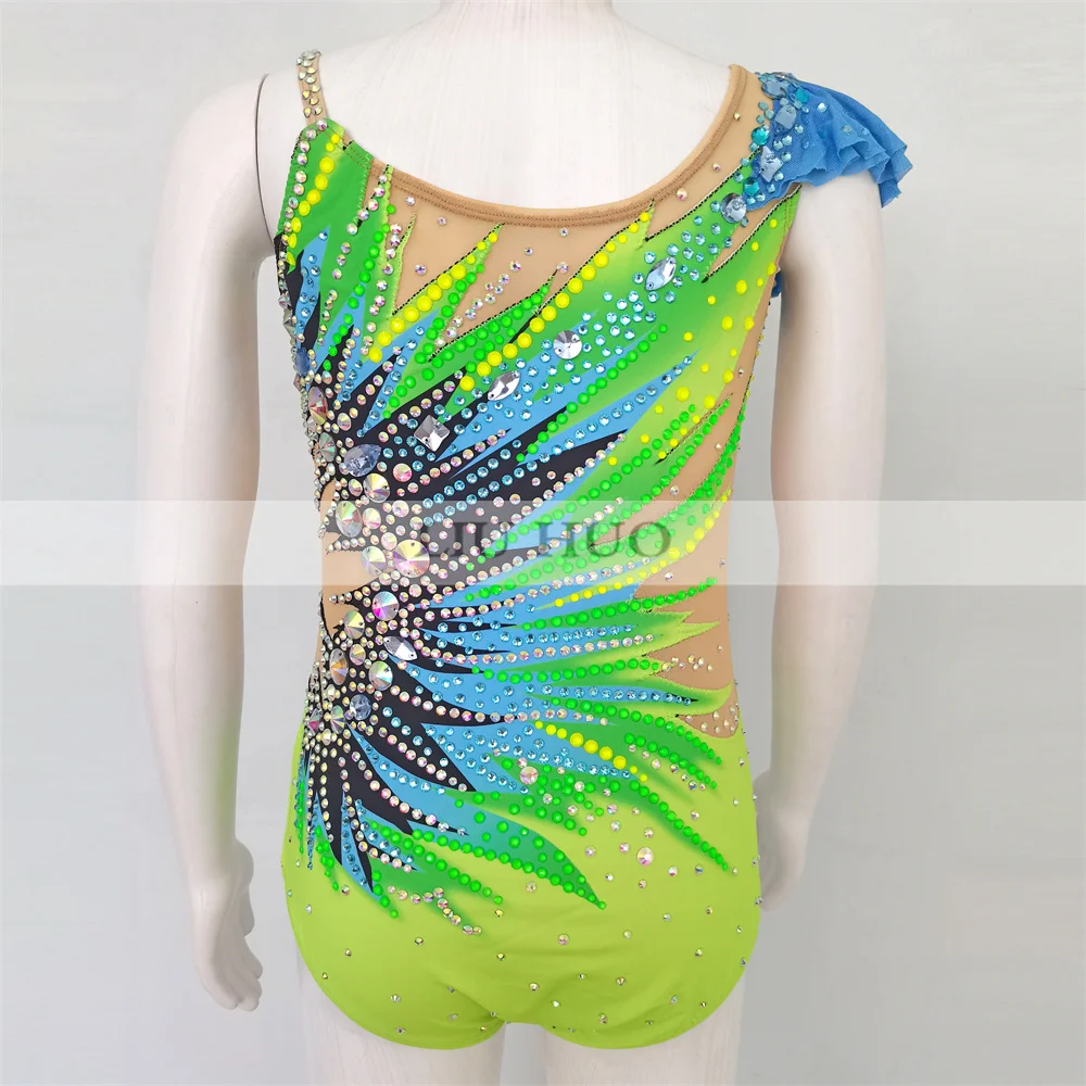 Strój do gimnastyki artystycznej LIUHUO, aerobik, dla dorosłych kobiet i dziewcząt, kostium na występy, zawody taneczne, wielokolorowy, młodzieżowy, zielony