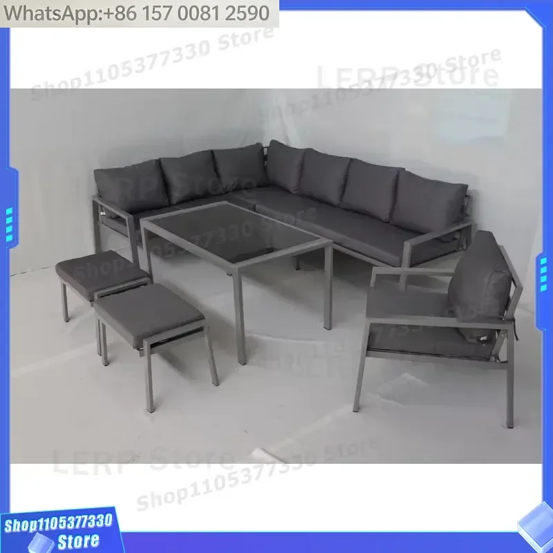 Modern Style Stainless Steel Outdoor Patio Garden Dining Table Chair Furniture Set Waterproof Fabric Park Hotel Farmhouse