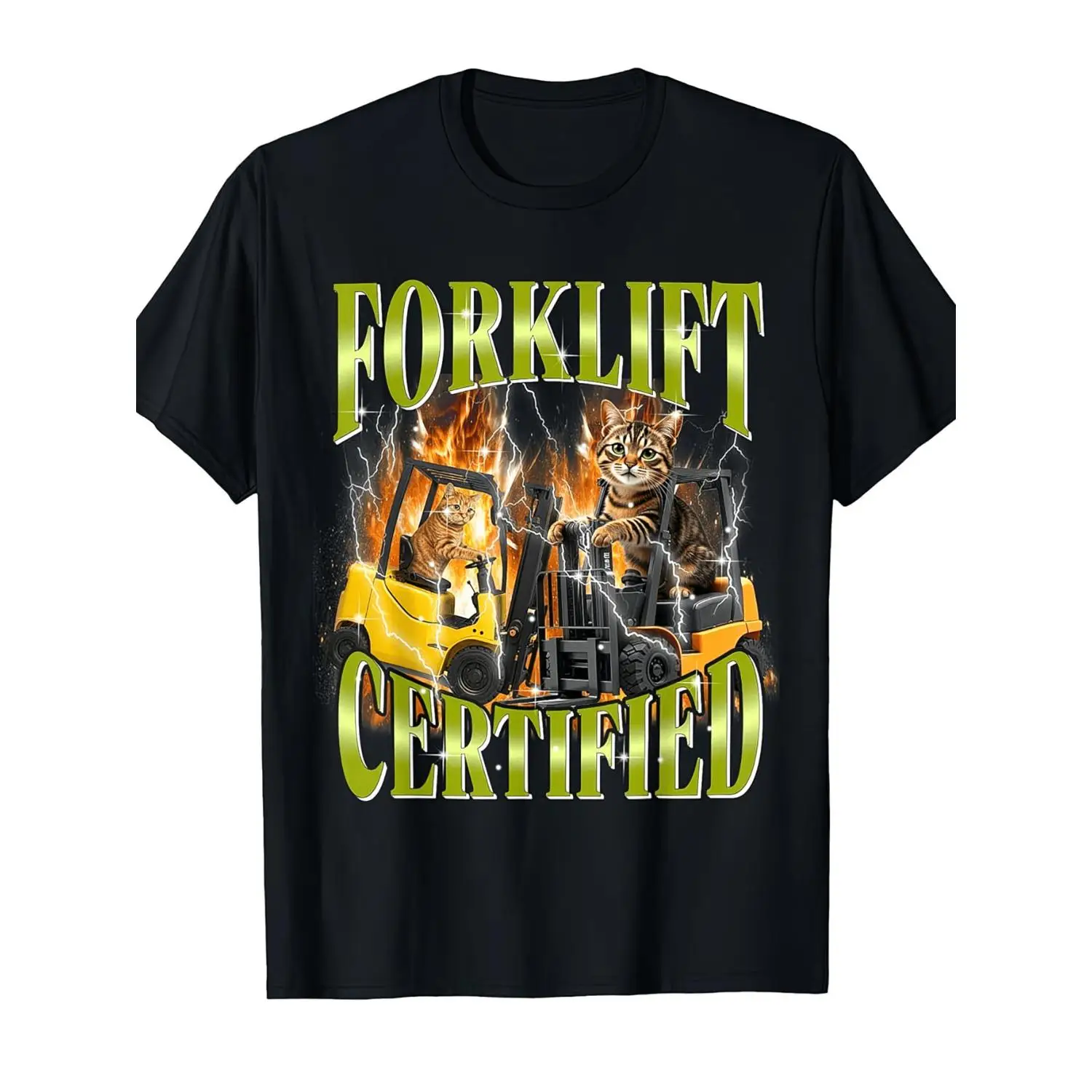 Forklift Certified Cat Funny Warehouse Worker Vintage Graphic T-Shirt, Industrial Blue Collar Meme Tee
