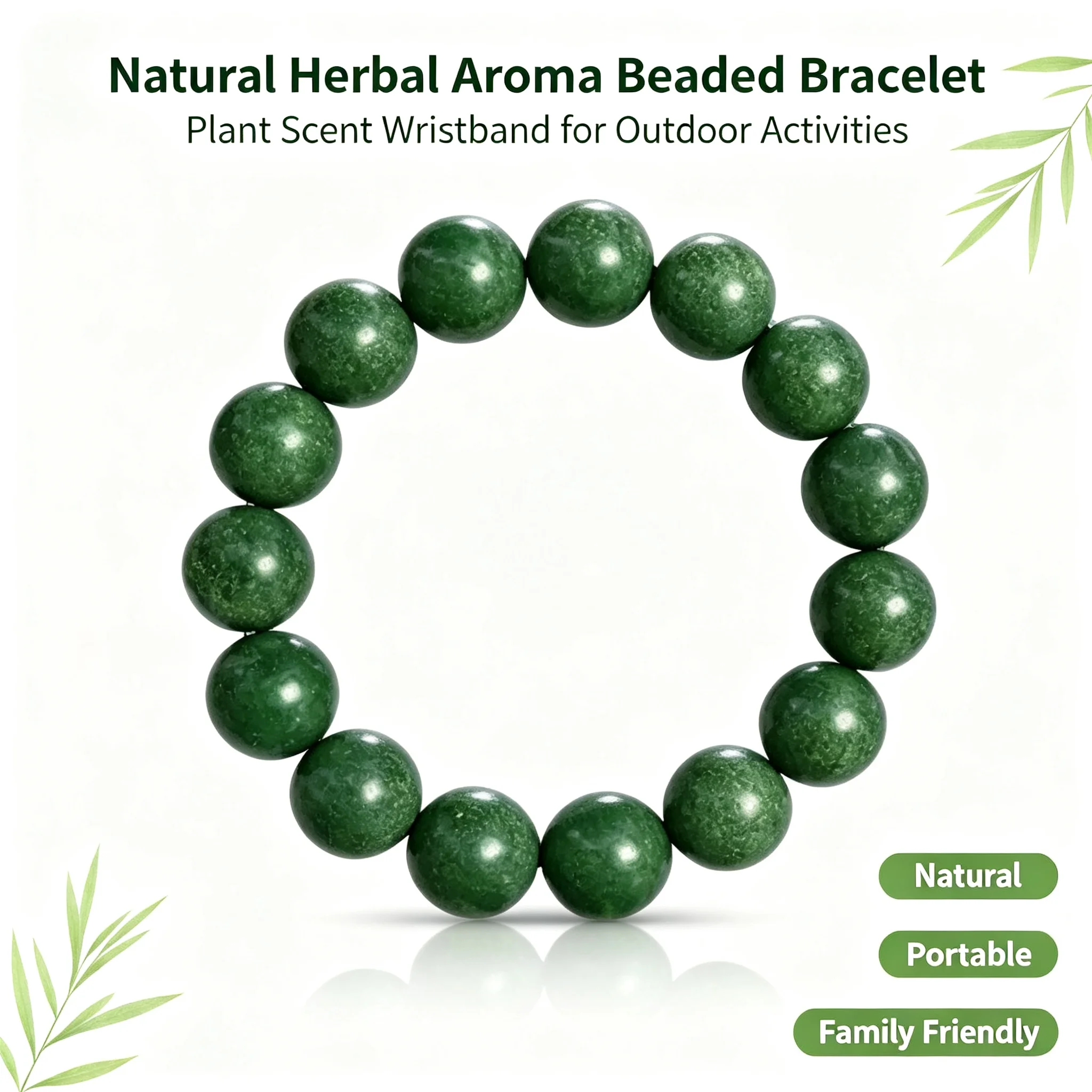 Handcrafted Natural Wormwood Herb Bead Bracelet, Elastic Aroma Beaded Bracelet, Decorative Scented Jewelry