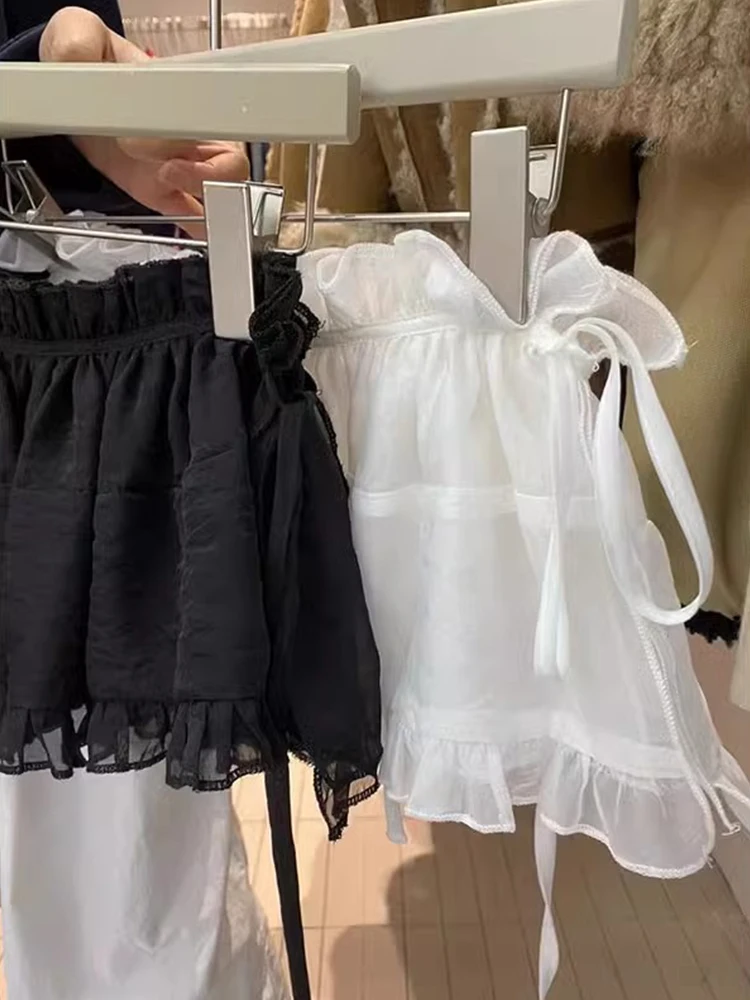 

White Lace Waistcoat Skirt Curtain Women's Autumn Winter New Sle Overlap Bot f Skirt Korean Sle Commute