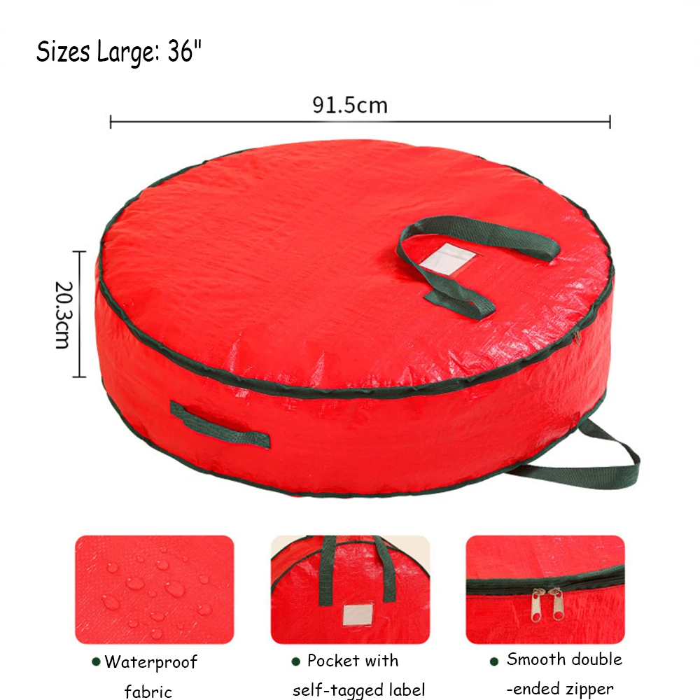 Water-Resistant Christmas Wreath Storage Bag Holder 20/30/36 Inch - Christmas Wreath Plastic Storage Container view 2