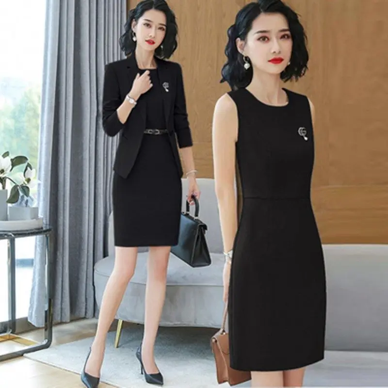 ​ ​ Vestido de escritório feminino primavera verão 2025, vestido de trabalho formal elegante, vestido de terno profissional para mulheres de carreira