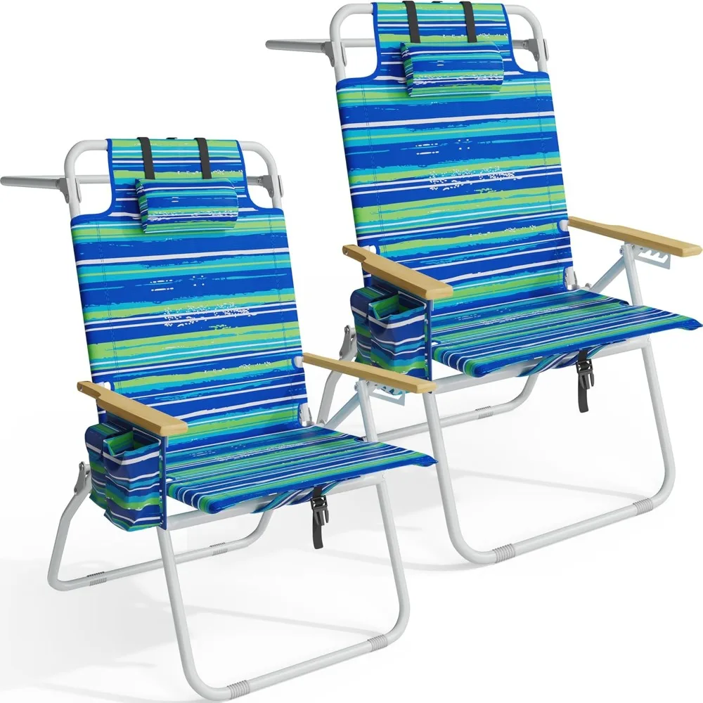 

Elevated Adult Beach Chairs, 17-Inch Backpack-Style Beach Chair with Wooden Armrests, 5-Position Adjustable Heavy-Duty Reclining
