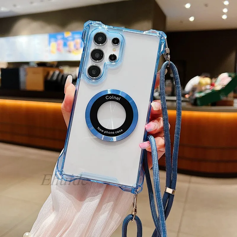 

Wireless Magnetic Strap Case For Samsung Galaxy A55 A54 A15 A35 A34 A14 S24 Plus S23 Ultra S21 FE Clear Crossbody Lanyard Cover