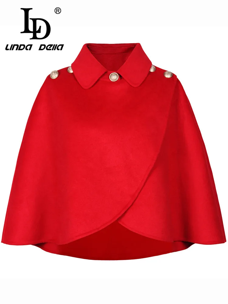 

LD LINDA DELLA Autumn and winter Korean New Style Elegant luxury Coat Women's Red Lapel Button Shawl Short Coat