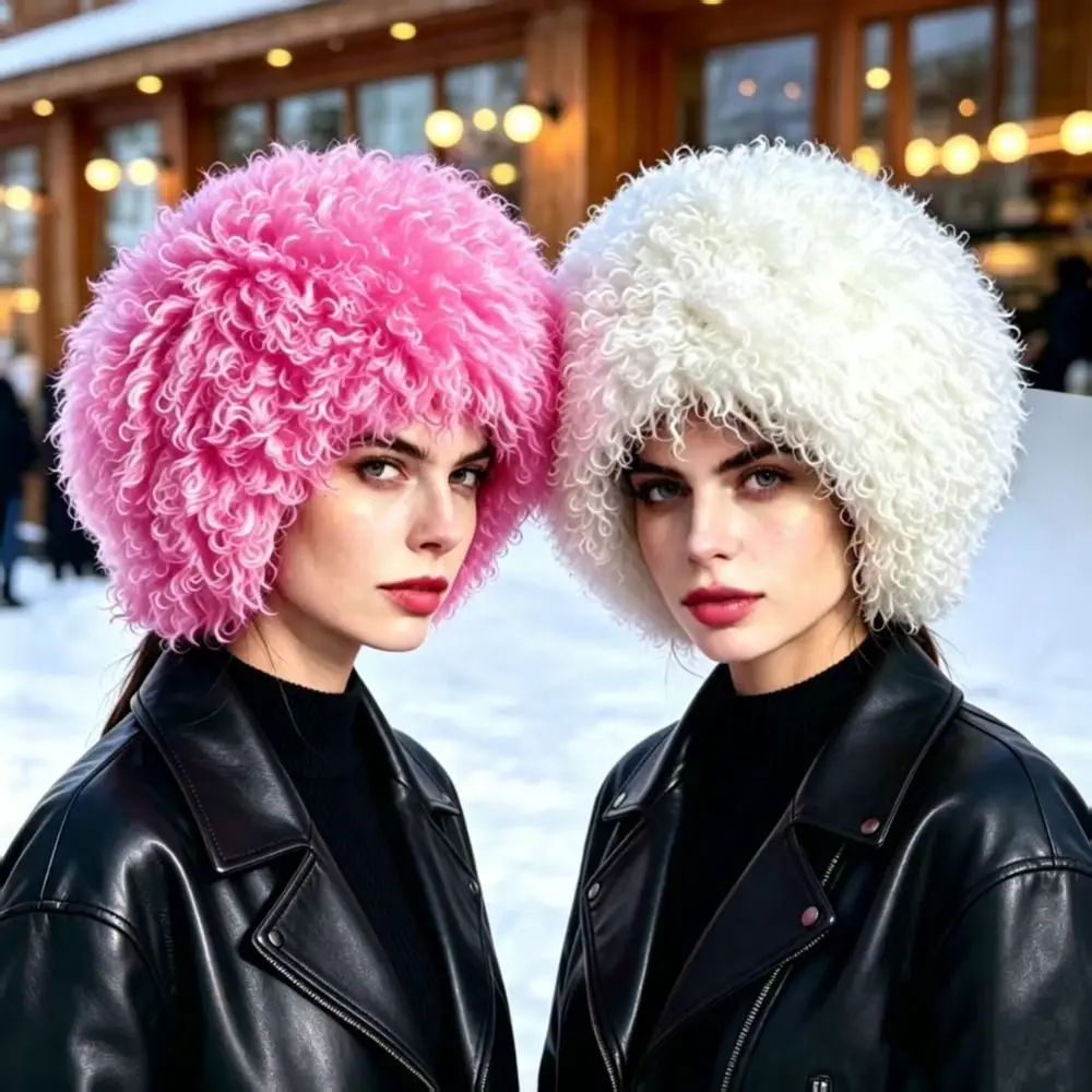 Daily Polyester Faux Fur Winter Hat Thick Curly Texture Fluffy Winter Cap Warm Face-Flattering Shape Bucket Hat Outdoor Casual