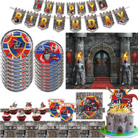Medieval Ages Armored Knight Theme Birthday Party Decoration Disposable Balloon Banner Cake Topper Party Supplies Kid Baby Gifts