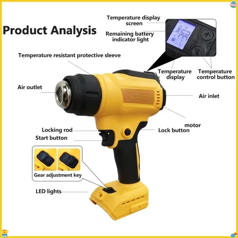 DCE530 Cordless Heat Gun 300W High Power Welding Thermal Blower Heat Shrink Wrapping Tool For Dewalt 20V Battery