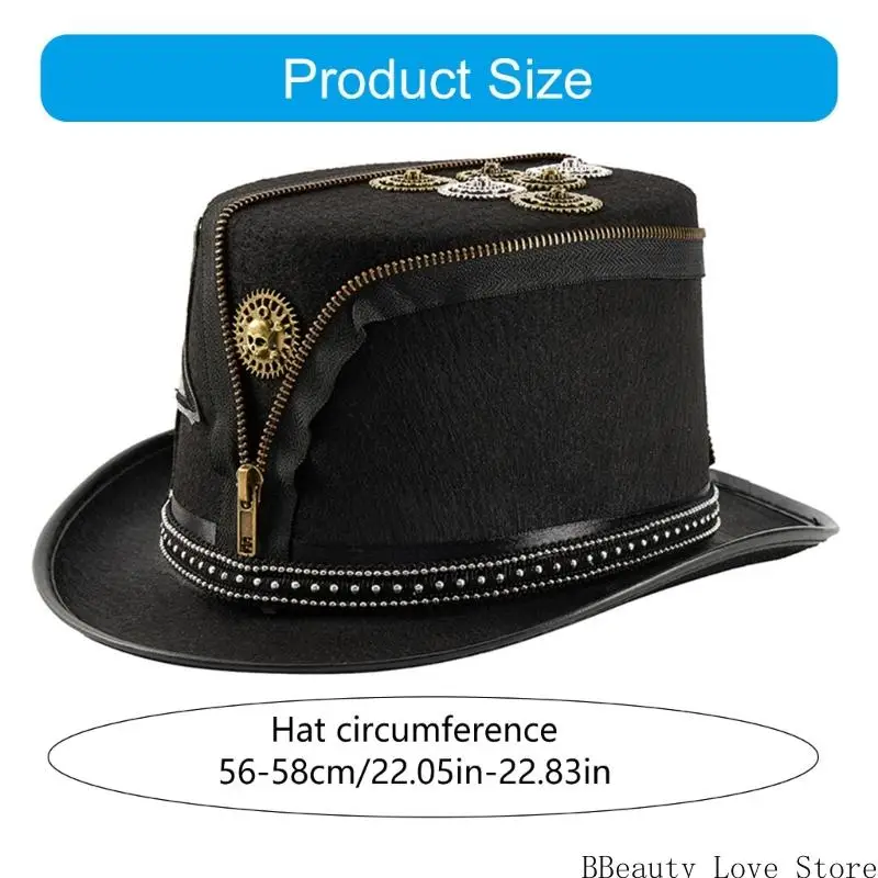 Gothic Victorian Magicians Top Hat with Metal Gear Decors Cosplay Event Headpiece Accessory For Adult Theme Party Wear