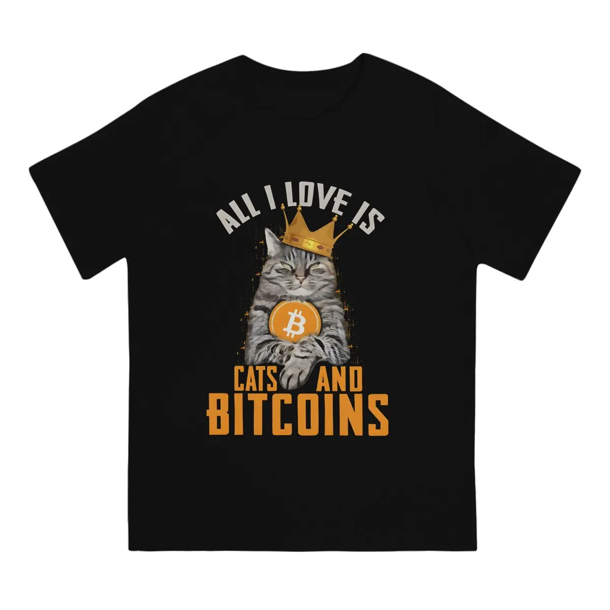 Bitcoin Creative TShirt for Men All I Love Is Cats And Round Neck Basic T Shirt Distinctive Birthday Gifts OutdoorWear