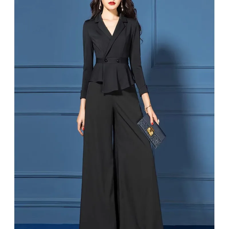

Bla Wide Leg Pants Set Women's Faionable Godd Sle Two Piece Suit Spring 2023 Cotton Anti-Aging Trendy Outfit