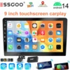ESSGOO 9 インチタッチスクリーン 2 DIN カーステレオラジオ Android 14 ワイヤレス Carplay Android 自動再生 GPS ナビ WiFi FM RDS SWC BT USB 1