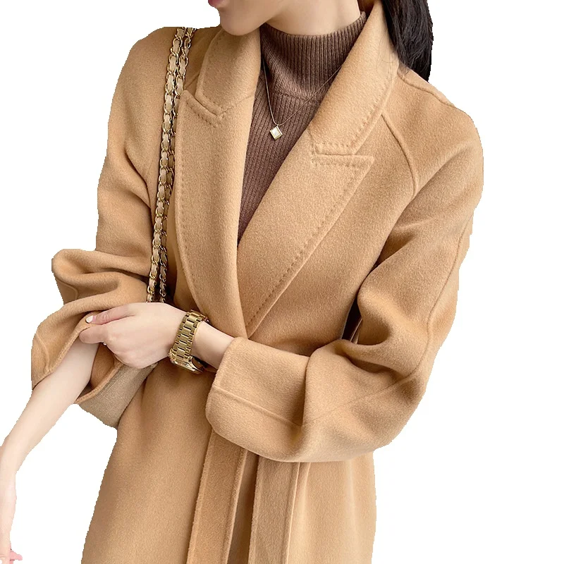 Double Sided Cashmere Sweater For Women's New Fashionable And Long Style, Simple And Elegant Wool Woolen Women's Coat