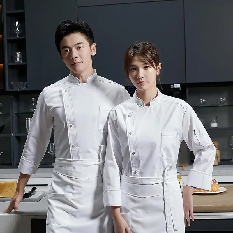 Hidden Hook New Western Food Chef Overalls Men's Pastry Cake Shop Baker Catering Kitchen Long Sleeve Chef Uniform Women