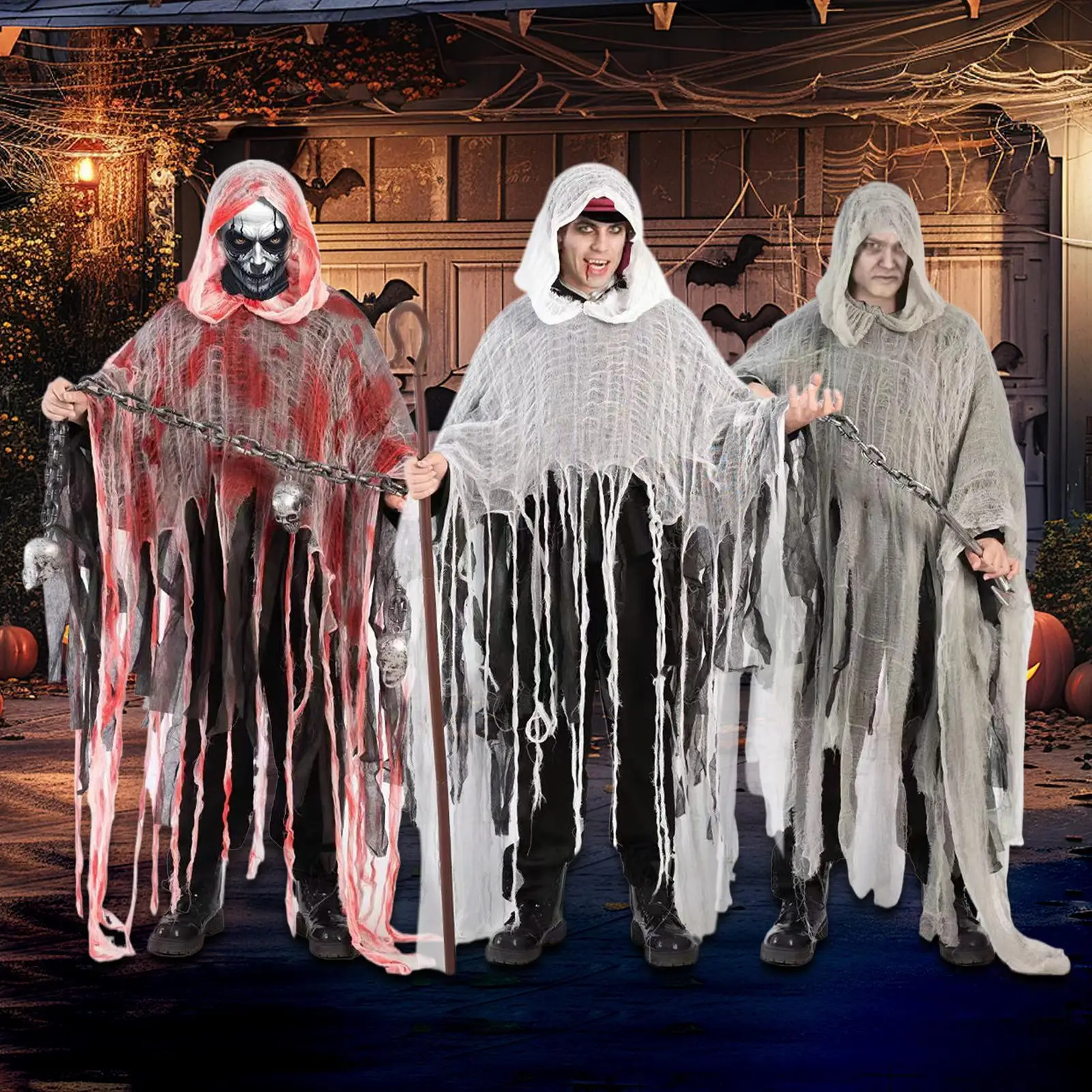 

Halloween Hooded Cloak Cape - Medieval Renaissance Costume for Cosplay, Masquerade, Haunted House Party Supplies