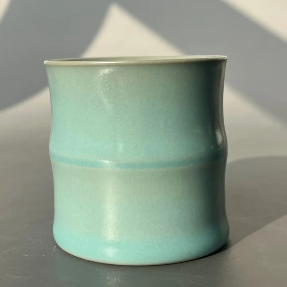 Ru Porcelain Genuine Antique Glaze Bamboo Joint Teacup Owner Cup Handmade Nail Support Firing Cup