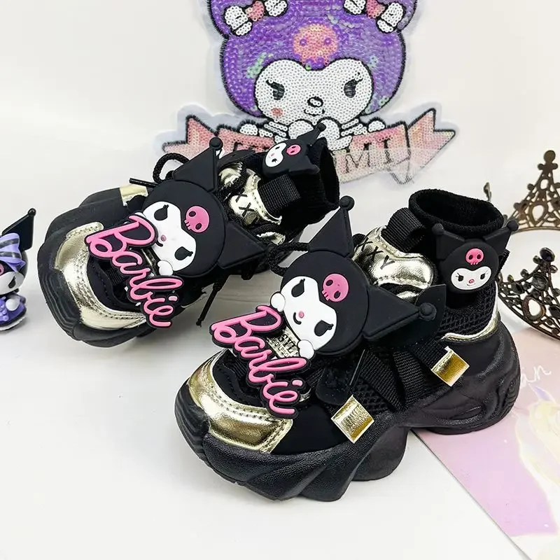 Sapatilhas casuais respiráveis para crianças, Sapatos esportivos Kawaii Sanrio Mesh, Pingente Y2k Kuromi Doce, Presentes para crianças, Primavera