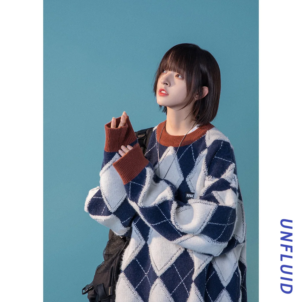 

Men's Lazy Sle Loose Knitted Sweater Spring Autumn 2024 New Faion Casual round Ne Long Sve Diamond Pattern Jaet