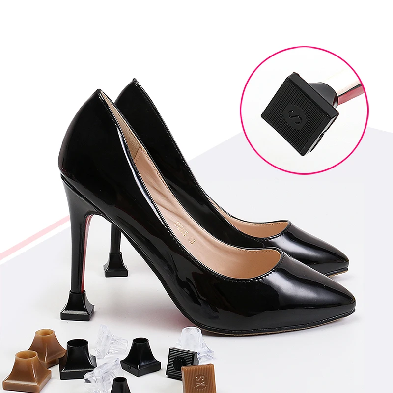 1 Pair Women High Heels Shoe Covers Square TPU/PVC Material Soft Damping Heel Protector Silencer Non-slip Heel Protector