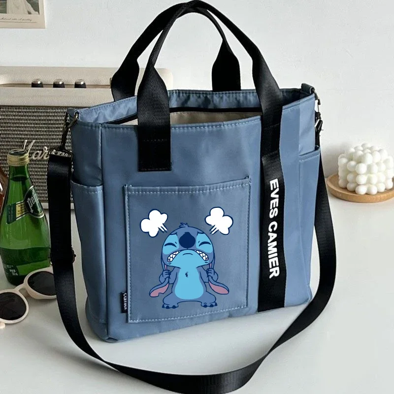 Stitch Disney tas bahu kapasitas besar, tas tangan kanvas tahan air nilon Fashion sederhana tas Messenger untuk sekolah perempuan