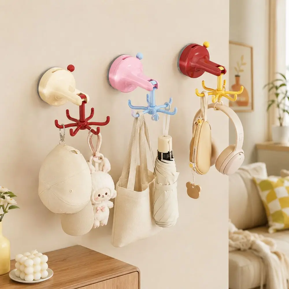 360° Rotating Suction Cup Storage Hook Space Saving Punch-free Six-claw Rotating Hook Multifunctional Traceless
