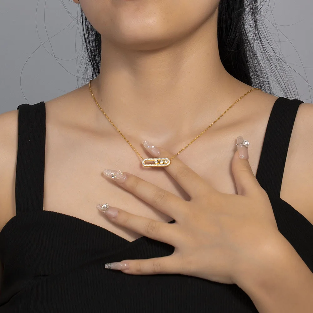 

YHTOT Minimalist 18K Gold Color Plated Stainless Steel Waterproof Rotating Water Rhinestone Pendant Necklace Women's Jewelry