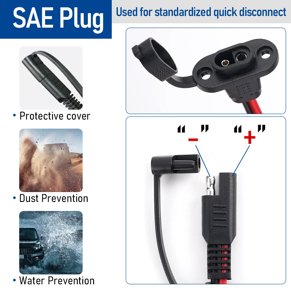 SAE موصل سريع تسخير 12AWG 30 سنتيمتر مقاوم للماء SAE تمديد الحبل منفذ الجدار الجانبي ل شاحن بطارية مولد الألواح الشمسية
