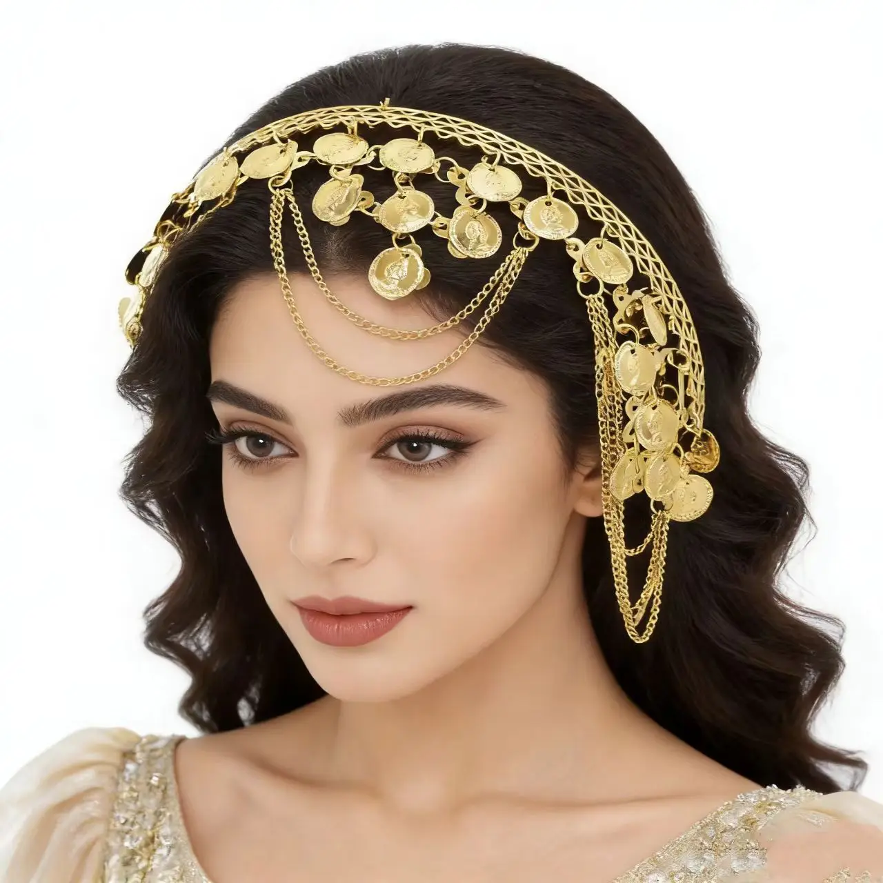 

Golden Multi-Layer Chain Hairband Vintage Shiny Women's Dance Headwear Accessory