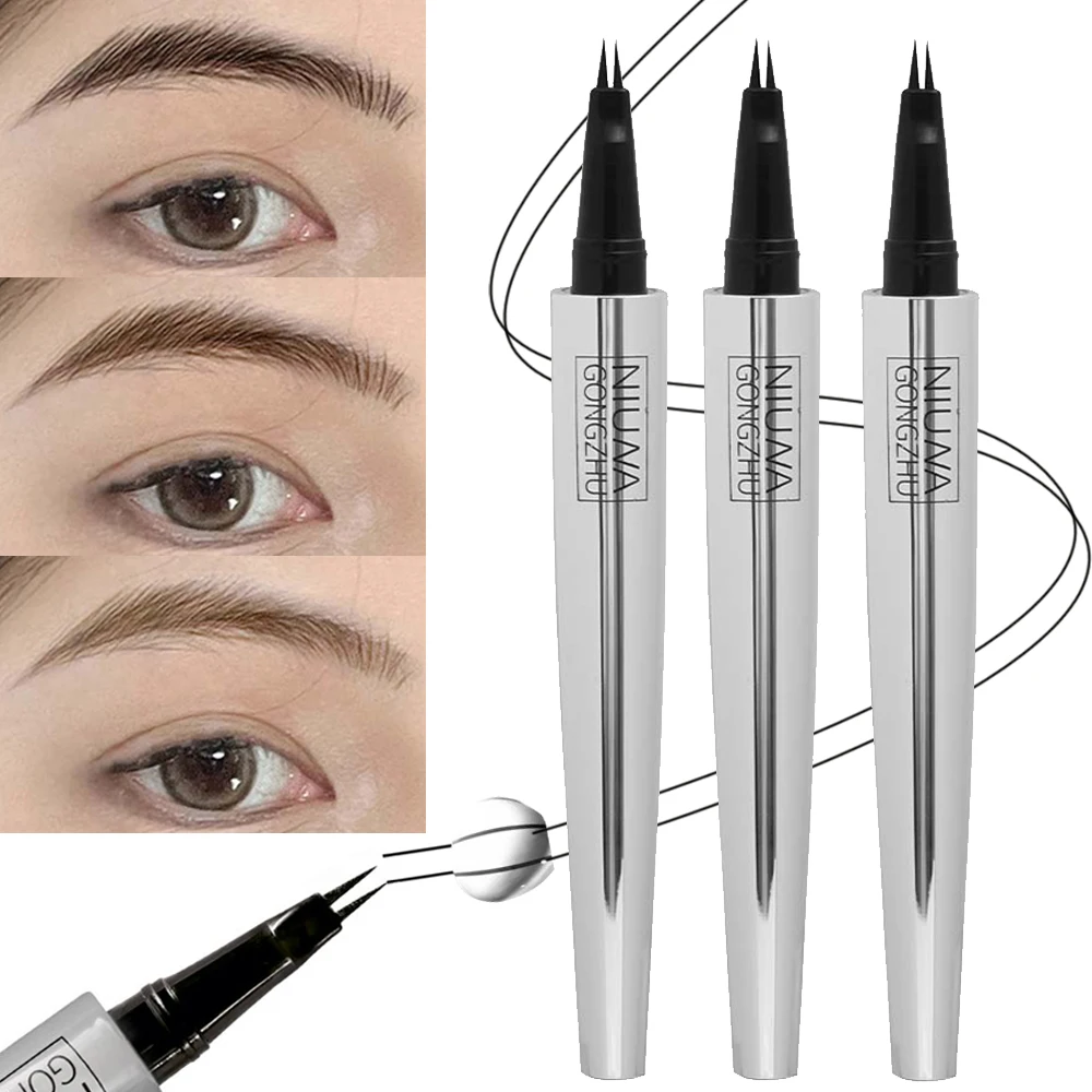 Lápiz líquido de 2 puntos para cejas, lápiz 4D a prueba de manchas, sin decoloración, cabeza ultrafina, delineador fino, tatuaje de cejas, maquillaje de ojos