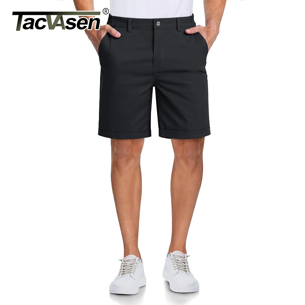 TACVASEN Men's Lightweight Flat Front Shorts 7" Inseam Elastic Waist Cotton Casual Workwear with 4 Pockets Summer Shorts for Men