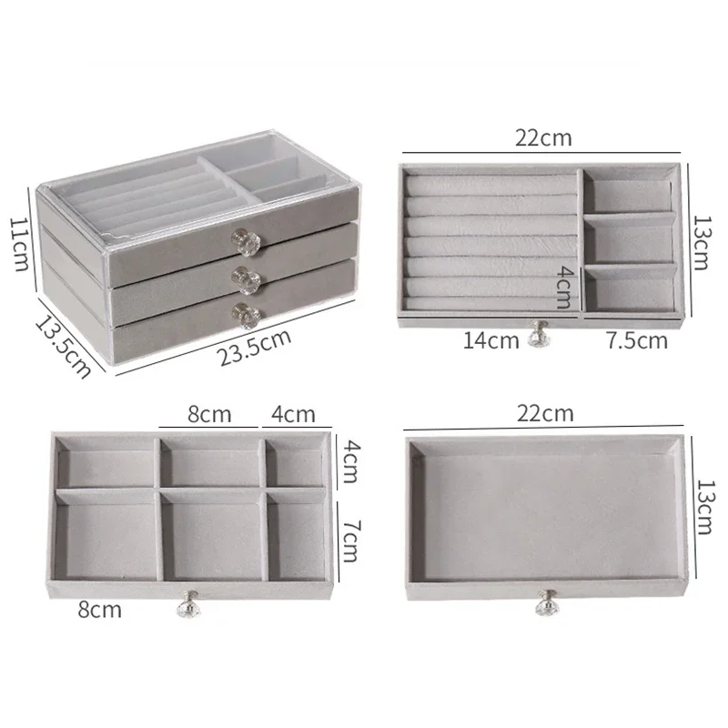 علبة عرض بلاستيكية صندوق تخزين المجوهرات مع 3 طبقات؛ تتضمن صينية مخملية للأقراط والقلائد والخواتم #6