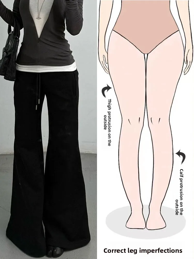 

High Waist Straight Leg Casual Sweatpants Women's Autumn 2024 Black Wide Leg Floor Length Pants for Pear Shaped Body