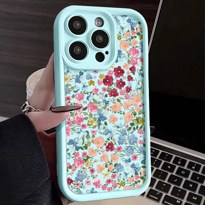 Shockproof Bumper Small Flower Case For iPhone 15 Pro Max Coque iPhone 11 12 13 14 16 Pro Max Luxury Soft Silicone Cover Fundas