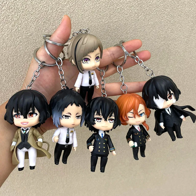 Bungo Stray Dogs Anime Keychain Atsushi Nakajima Osamu Dazai PVC Anime Figure Bag Pendant Cute Doll Keyring Decor Collector Gift