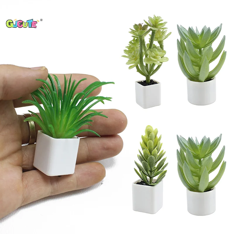 Dollhouse Mini Simulation Green Leaves Pot Plant Potted Bonsai Doll House Garden Home Decor Toys Micro Landscape Ornaments