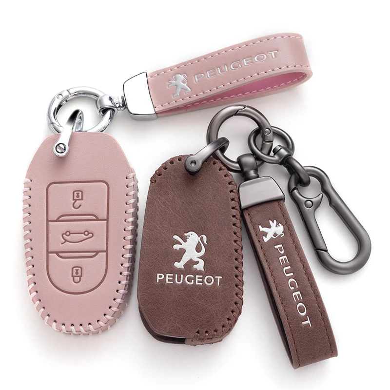 Car Smart Remote Key Case Cover for Peugeot 306 407 807 for DS DS3 DS4 DS5 DS6 Leather + Zinc alloy Protector Auto Accessories