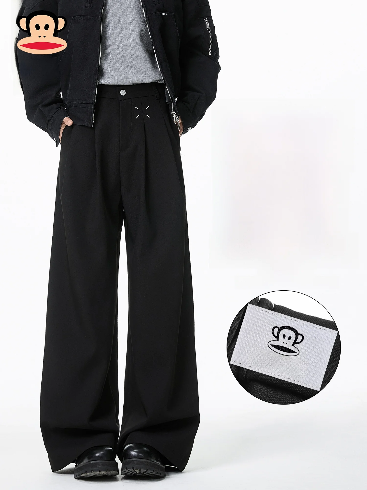 

PaulFrank Men's Casual Bla Pants American Sle Spring Loose Straight Drapey Comfortable Polyester Fiber Anti-Wrinkle