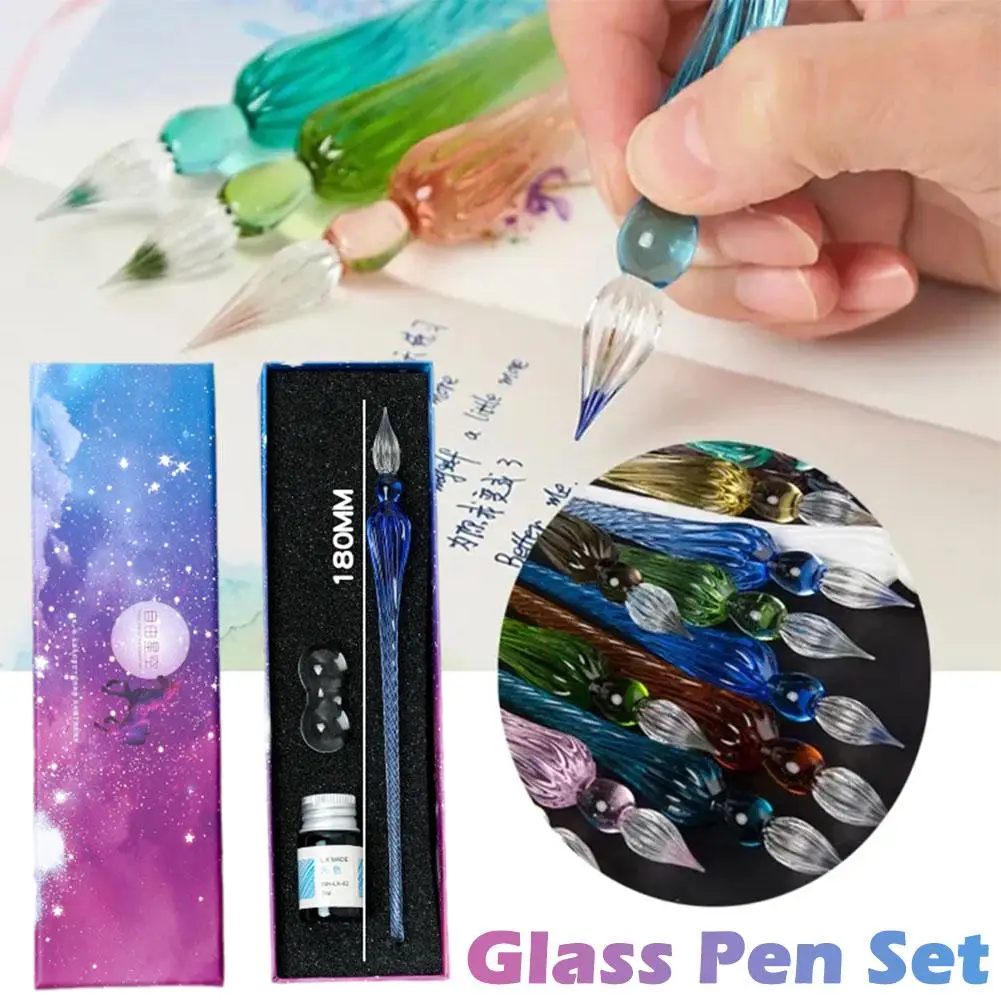 Vidro Estrelado Signing Pen Set, Mergulhando Pen, Caneta Estudante e Titular Tinta, Cr Q5h2, 3 Pcs