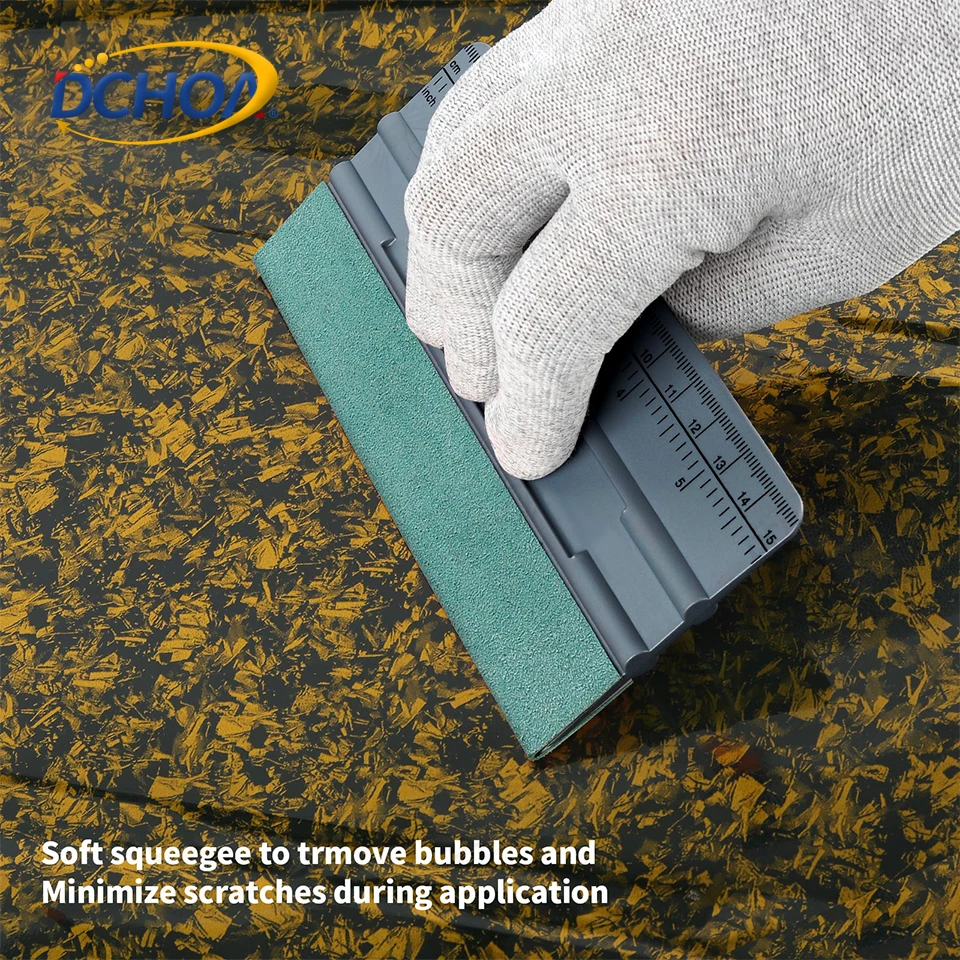 DCHOA Vinyl Wrap Squeegee with Ruler Tape and Suede Felt Edge for Car PPF Window Tint Film Installation
