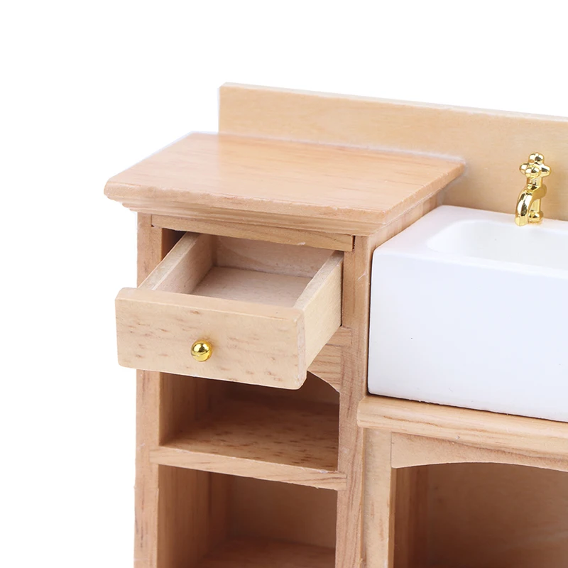 

1pcs 1:12 Wooden Dollhouse Furniture Basin Sink Cupboard Cupboard Cabinet